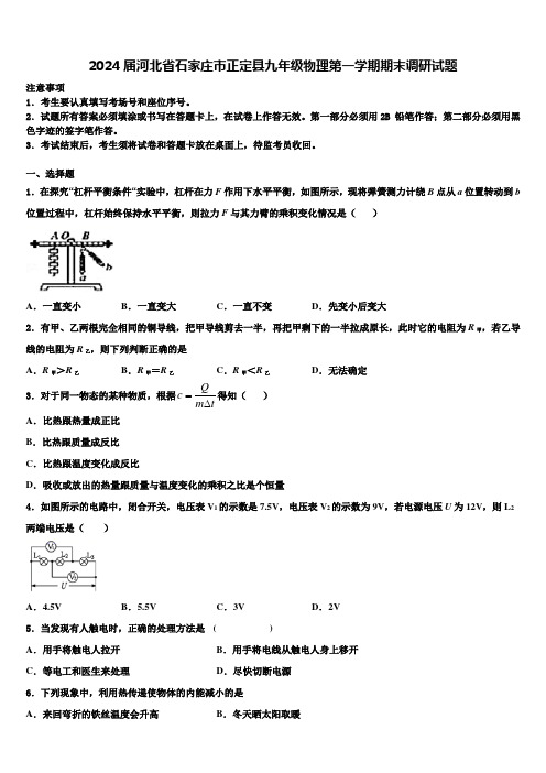 2024届河北省石家庄市正定县九年级物理第一学期期末调研试题含解析