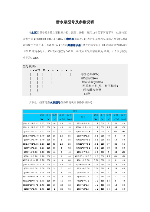 潜水泵型号及参数说明