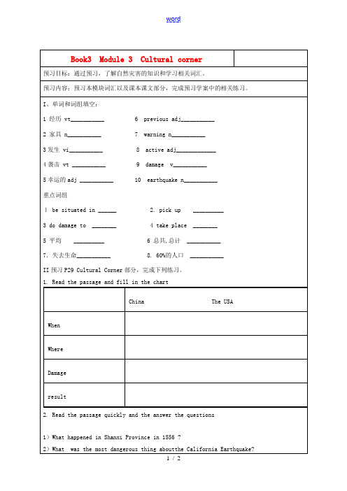 高中英语 Module 3 Cultural corner学案(无答案)外研版必修3 学案