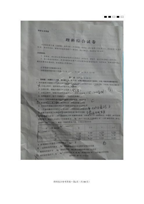 【全国百强校】贵州省贵阳市第一中学2015届高考适应性月考卷(六)理科综合试题(扫描版)