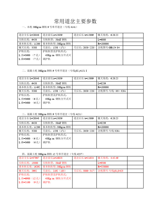 常用道岔主要参数