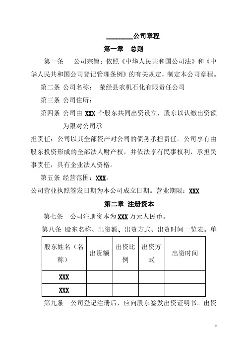 章程(设执行董事)doc2014新版讲解