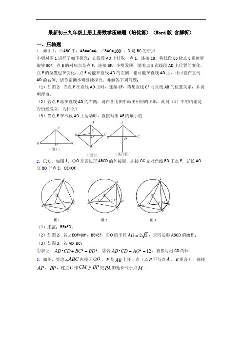 最新初三九年级上册上册数学压轴题(培优篇)(Word版 含解析)