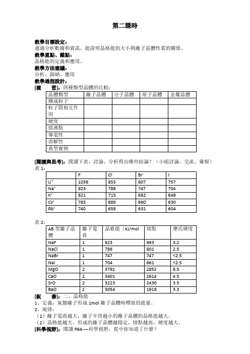 新人教版高二化学选修3：分子晶体(第2课时)教案 Word版 (2)