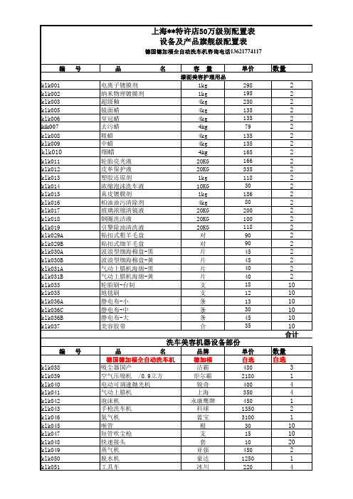 洗车店所需洗车设备清单及报价