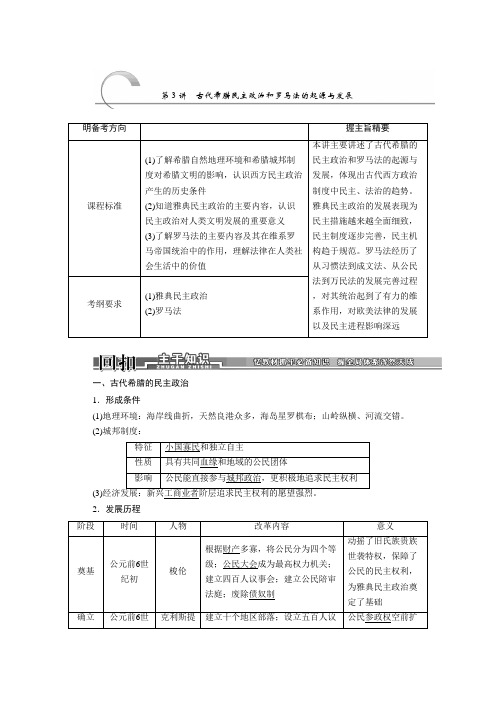 高考历史一轮复习学案(人教版)：第3讲古代希腊民主政治和罗马法的起源与发展.doc