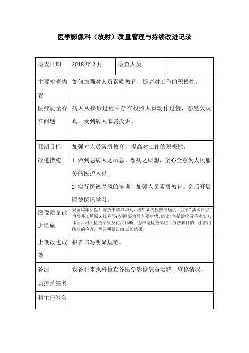 医学影像科(放射)质量管理与持续改进记录