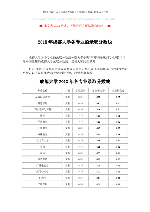 【最新推荐】201X年成都大学各专业的录取分数线-实用word文档 (5页)