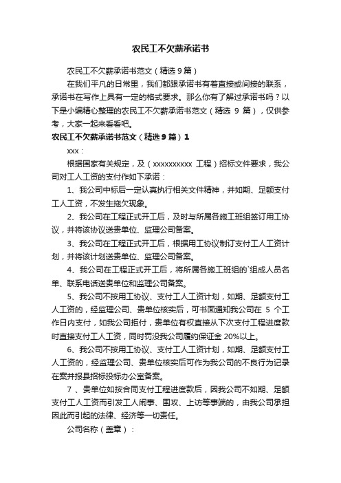 农民工不欠薪承诺书范文（精选9篇）