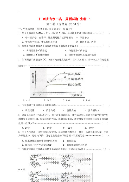 江西省吉水二中2010届高三生物周测(一)