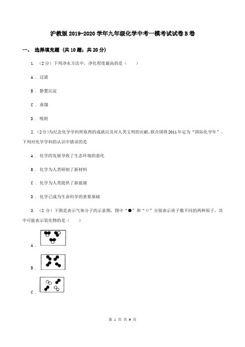 沪教版2019-2020学年九年级化学中考一模考试试卷B卷