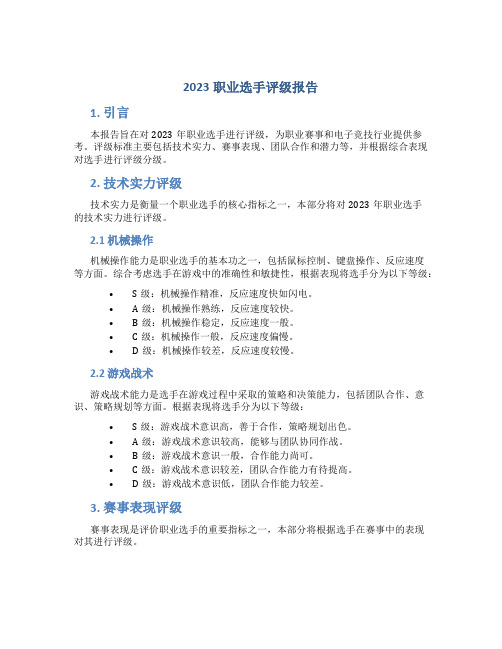 2023职业选手评级报告