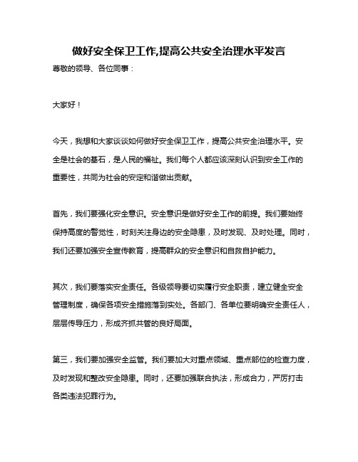 做好安全保卫工作,提高公共安全治理水平发言