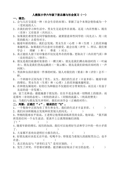 人教版小学六年级下册品德与社会复习资料