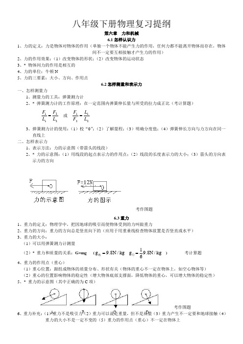 八年级下册物理复习提纲