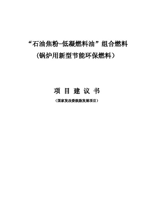 “石油焦粉-低凝燃料油”组合燃料(锅炉用新型节能环保燃料)项目建议书