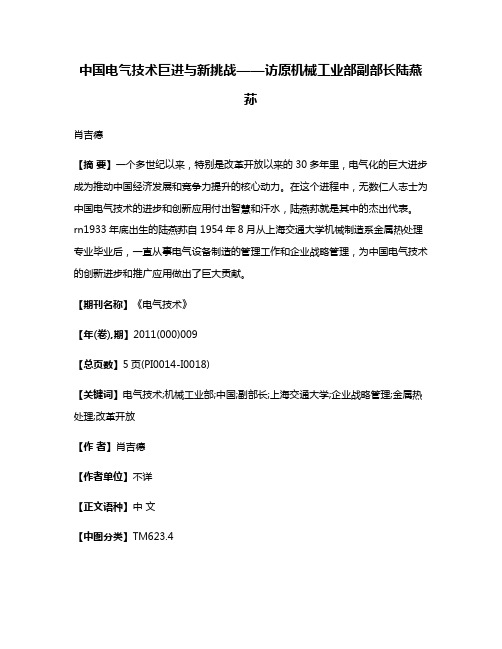 中国电气技术巨进与新挑战——访原机械工业部副部长陆燕荪