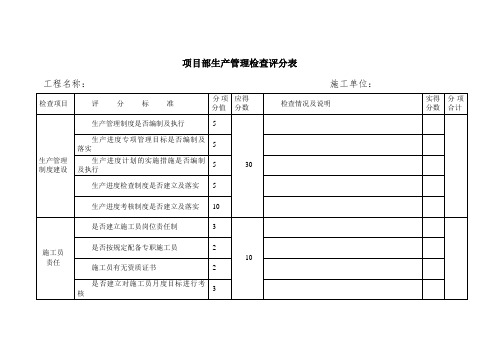 项目部生产管理检查评分表