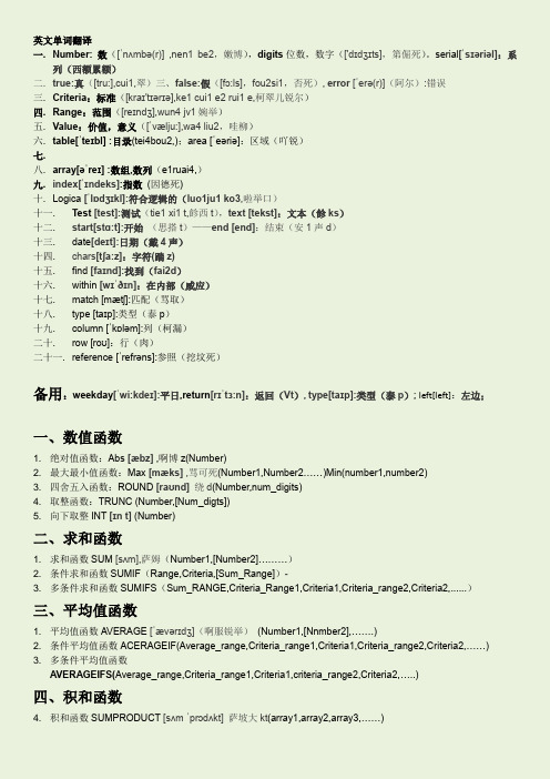 Excel表格公式翻译和说明内容翻译以及音标拼读