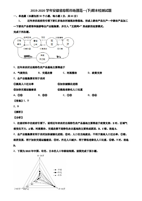 2019-2020学年安徽省阜阳市地理高一(下)期末检测试题含解析