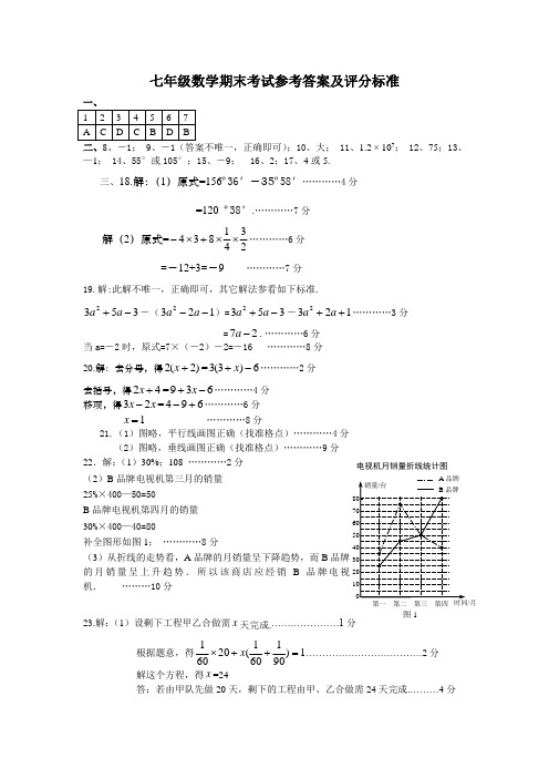 平顶山市20112012学年七年级数学上册期末试题答案及评分标准