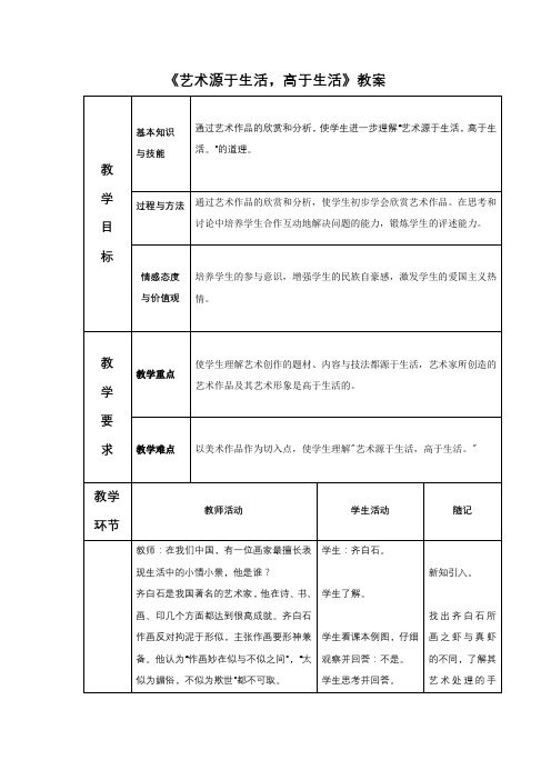 《艺术源于生活,高于生活》教案4-副本