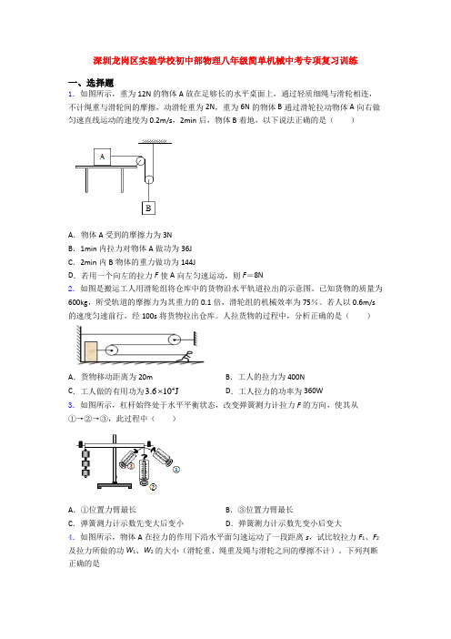 深圳龙岗区实验学校初中部物理八年级简单机械中考专项复习训练