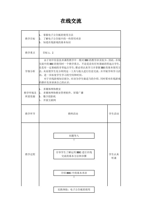 5.3在线交流(浙教版 高一 信息技术 教案及教学反思)