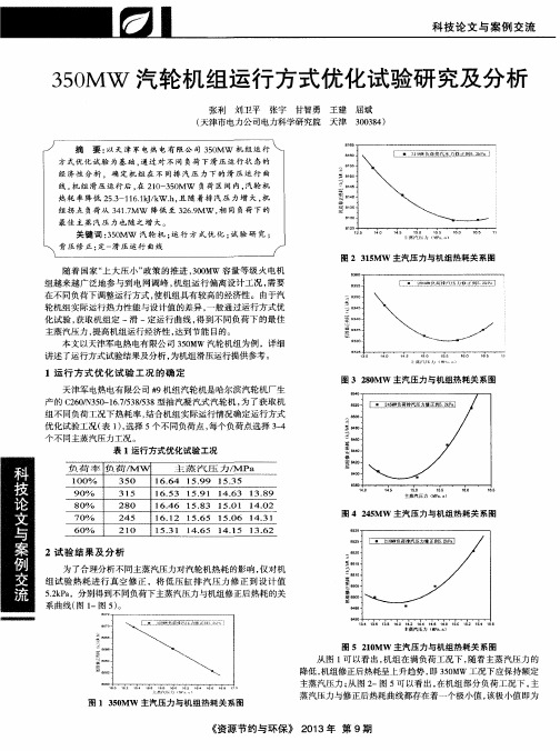 350MW汽轮机组运行方式优化试验研究及分析