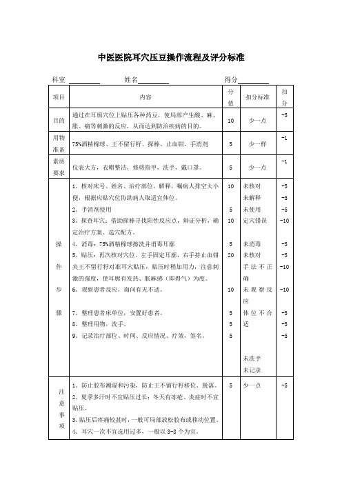 中医医院耳穴压豆操作流程及评分标准