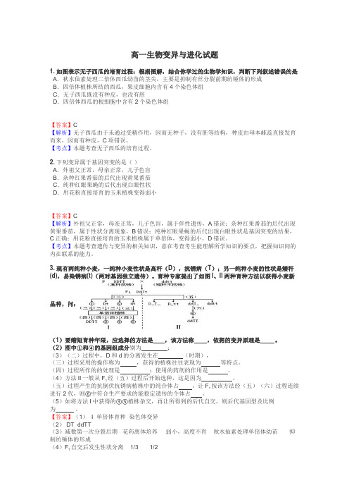 高一生物变异与进化试题
