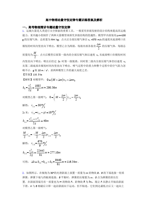 高中物理动量守恒定律专题训练答案及解析