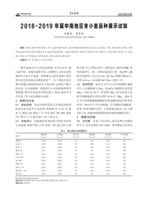 2018-2019年冀中南地区冬小麦品种展示试验