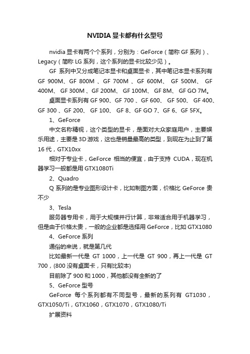 NVIDIA显卡都有什么型号