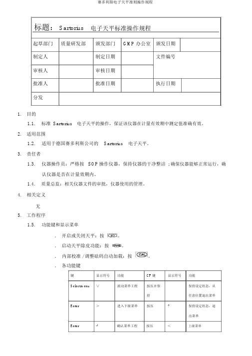 赛多利斯电子天平准则操作规程