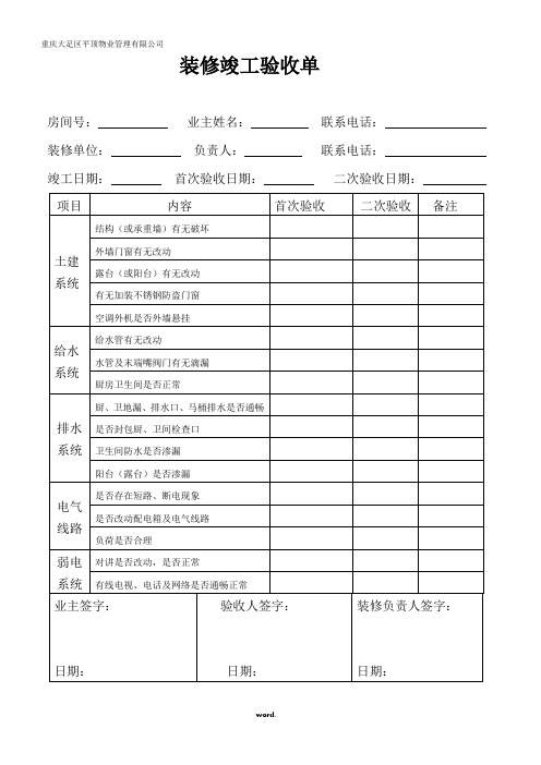 物业装修竣工验收单(精选.)