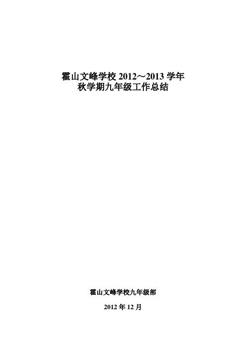 2013年九年级部工作总结