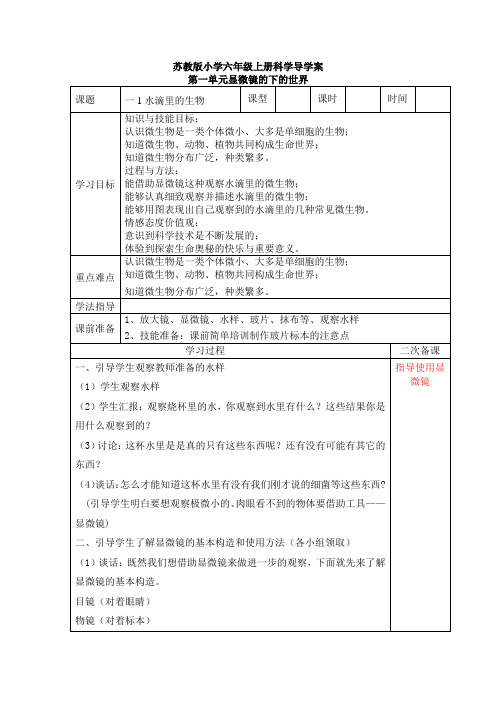 苏教版小学六年级上册科学导学案