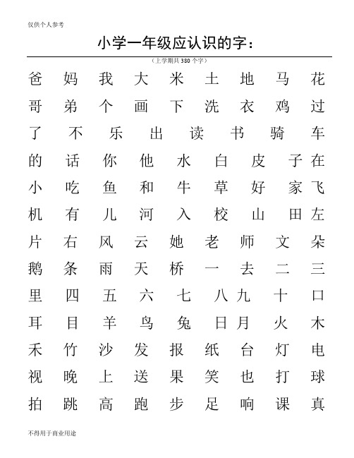 小学一年级应认识的字