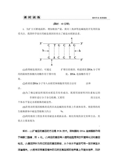 高三生物第一轮复习：第十单元生物技术实践 第38讲  课时作业