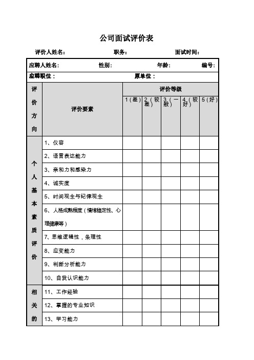 公司面试评价表