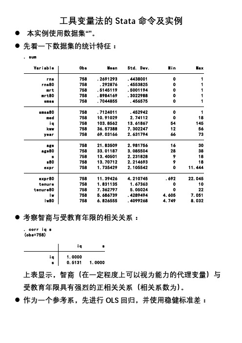 工具变量法的S命令及实例