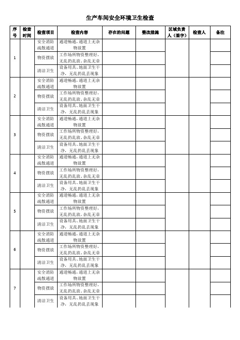 车间环境卫生检查表