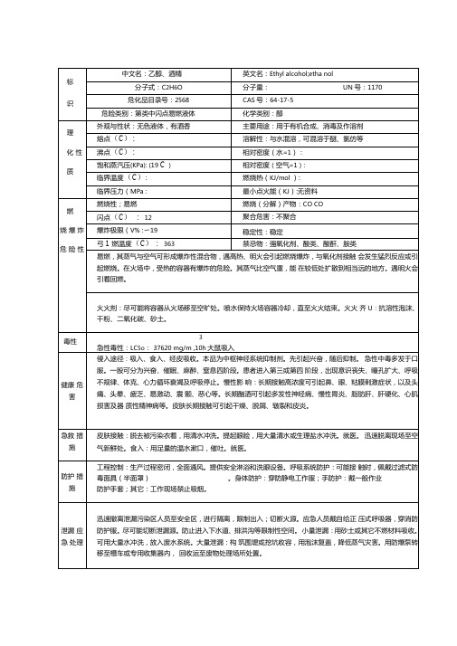 无水乙醇的理化性质及危险特性表