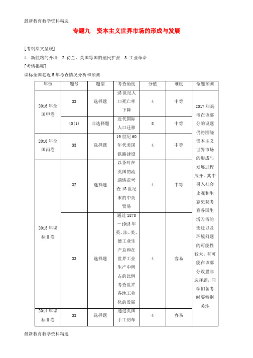 2020届高三历史二轮复习第1部分模块2第一环节专题突破__串点成线专题九资本主义世界市场的形成与发展教师用