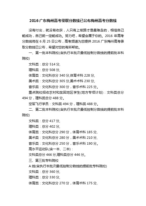 2016广东梅州高考录取分数线已公布梅州高考分数线