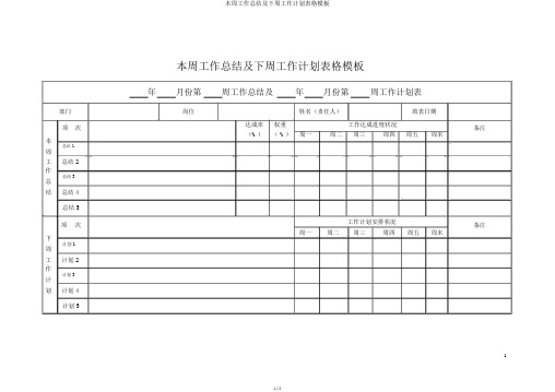 本周工作总结及下周工作计划表格模板