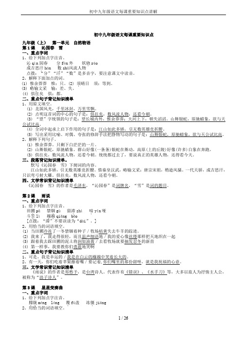 初中九年级语文每课重要知识点讲解