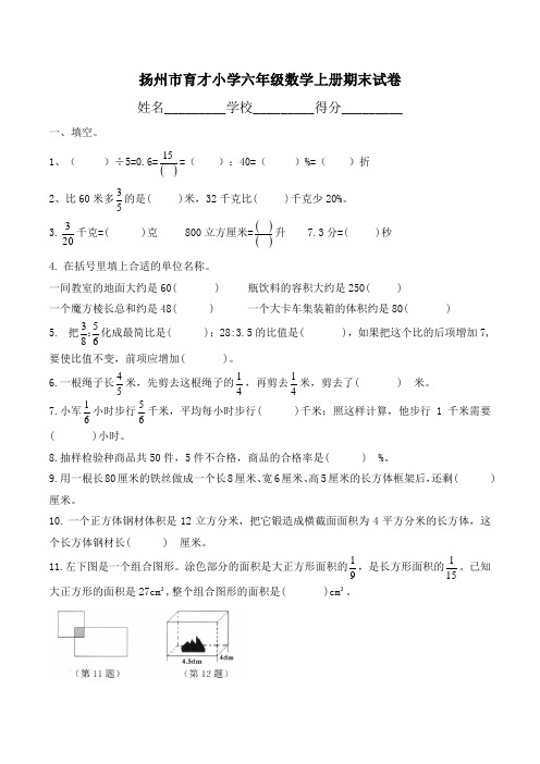 扬州市育才小学六年级数学上册期末试卷