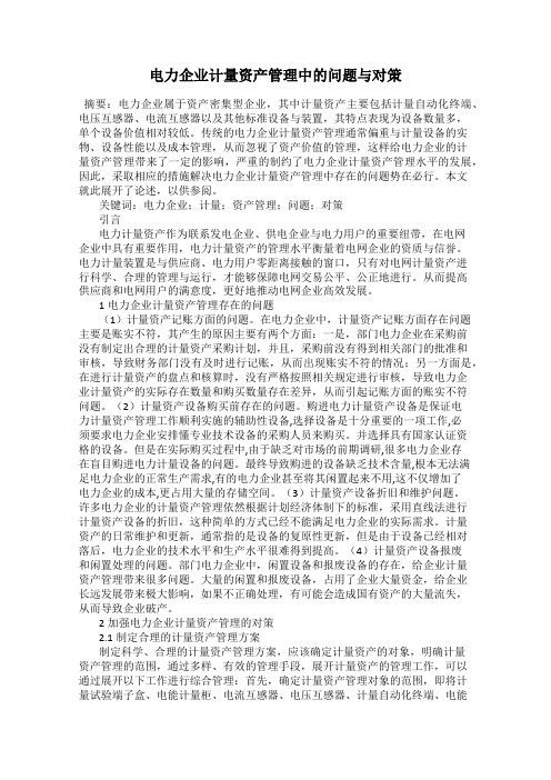 电力企业计量资产管理中的问题与对策